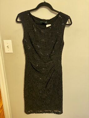 Ralph Lauren NEW w tags Black Lace Sequin Midi Dress